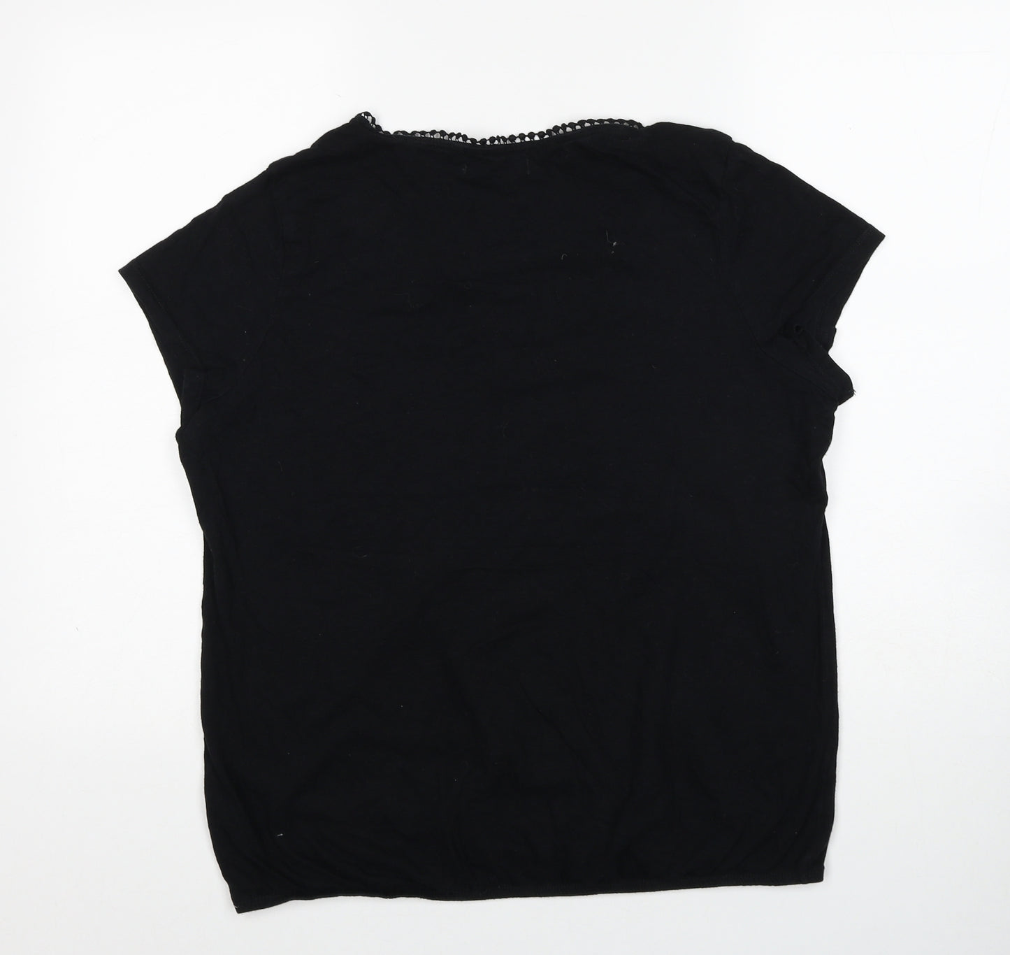 NEXT Womens Black Cotton Basic T-Shirt Size 18 Scoop Neck - Lace detail