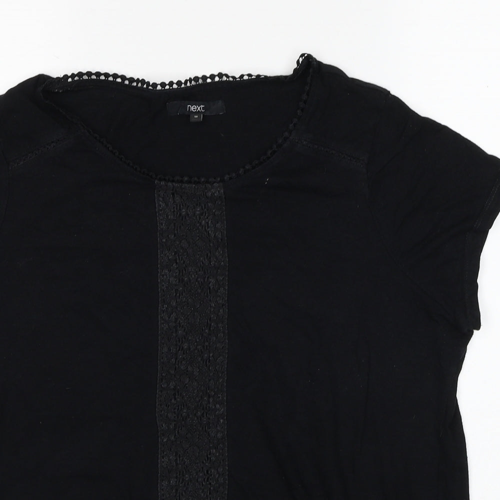 NEXT Womens Black Cotton Basic T-Shirt Size 18 Scoop Neck - Lace detail