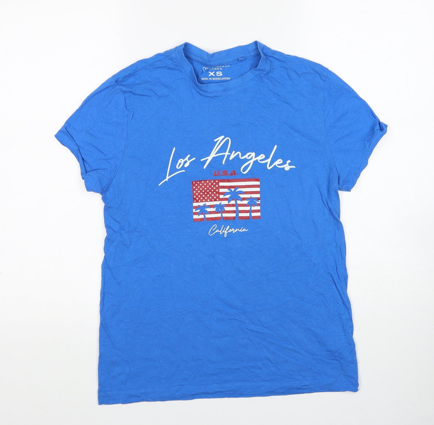 Primark Womens Blue Cotton Basic T-Shirt Size XS Round Neck - Los Angeles