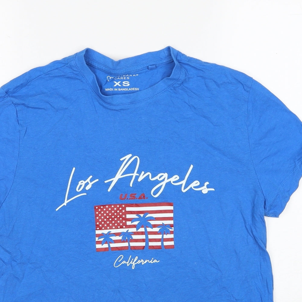 Primark Womens Blue Cotton Basic T-Shirt Size XS Round Neck - Los Angeles