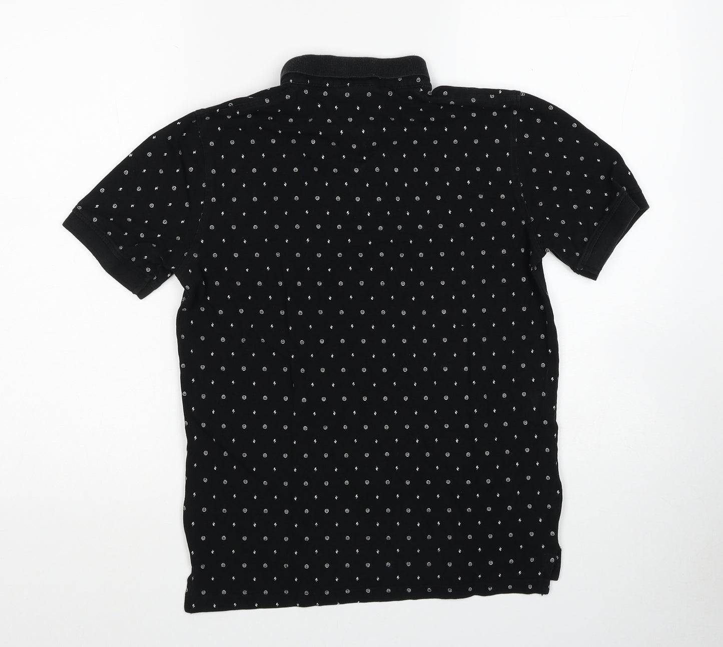 Jefferson Boys Black Geometric Cotton Basic Polo Size L Collared Button - Lightening Bolt