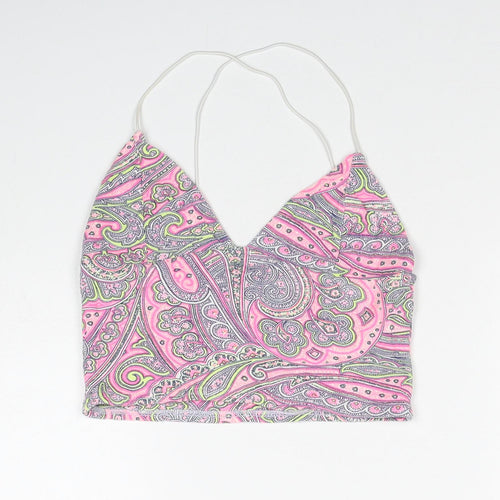 Missguided Womens Pink Paisley Viscose Cropped Tank Size 8 V-Neck