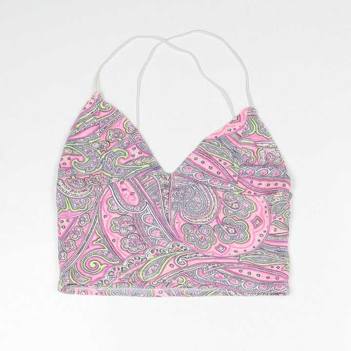 Missguided Womens Pink Paisley Viscose Cropped Tank Size 8 V-Neck