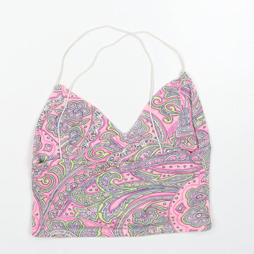 Missguided Womens Pink Paisley Viscose Cropped Tank Size 8 V-Neck