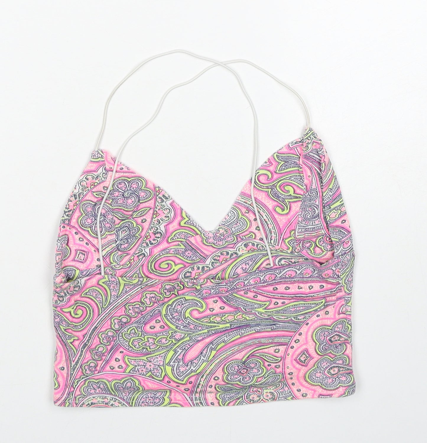 Missguided Womens Pink Paisley Viscose Cropped Tank Size 8 V-Neck