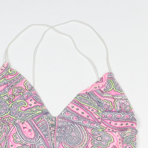 Missguided Womens Pink Paisley Viscose Cropped Tank Size 8 V-Neck