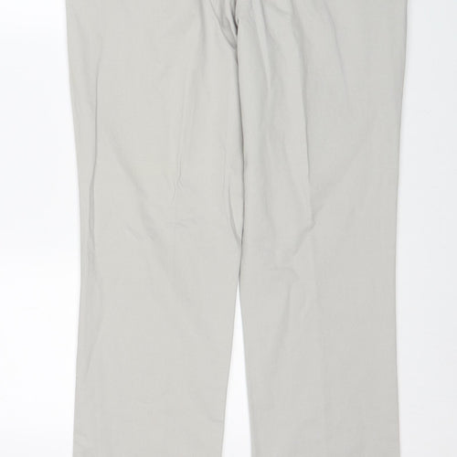TU Mens Grey Cotton Chino Trousers Size 34 in L34 in Regular Zip