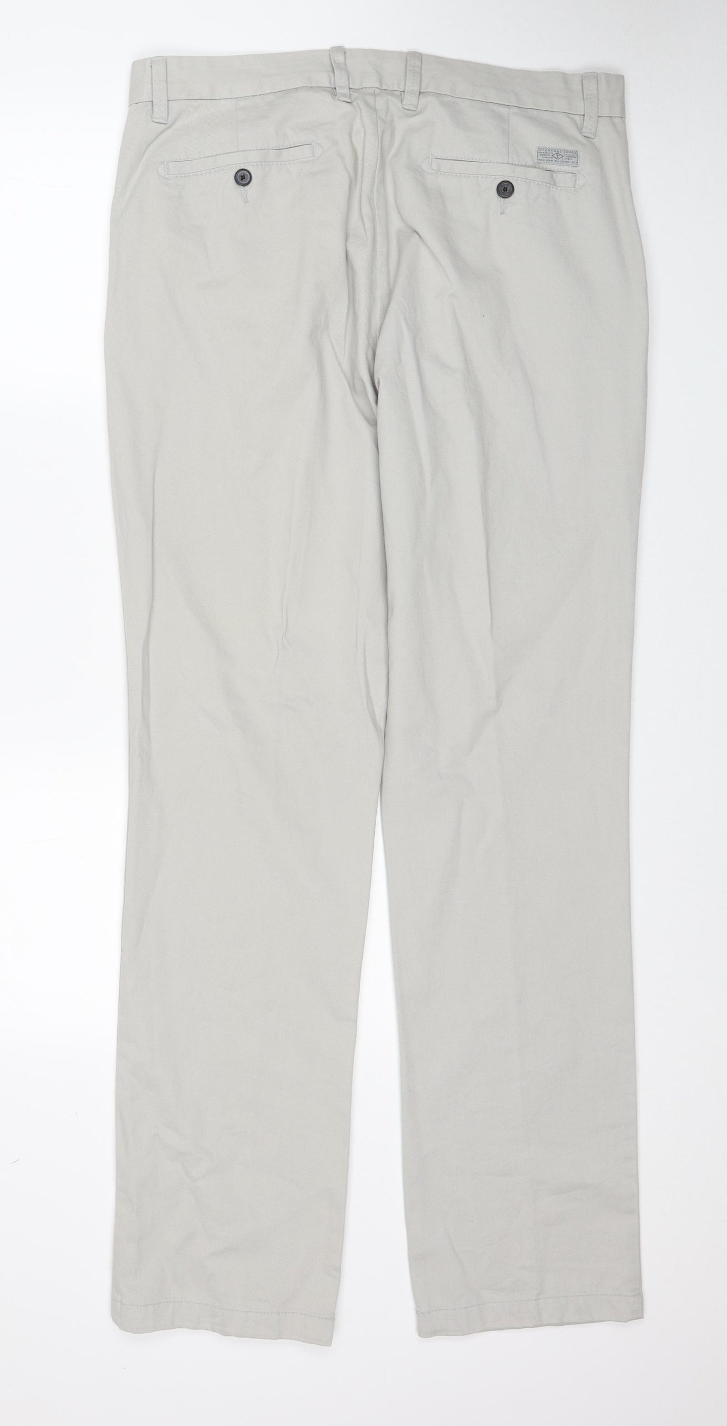 TU Mens Grey Cotton Chino Trousers Size 34 in L34 in Regular Zip