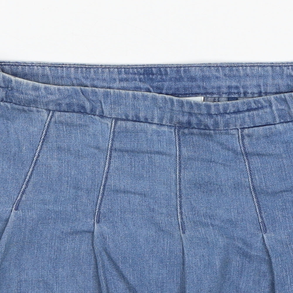 NEXT Girls Blue Cotton Skater Skirt Size 8 Years Regular Zip
