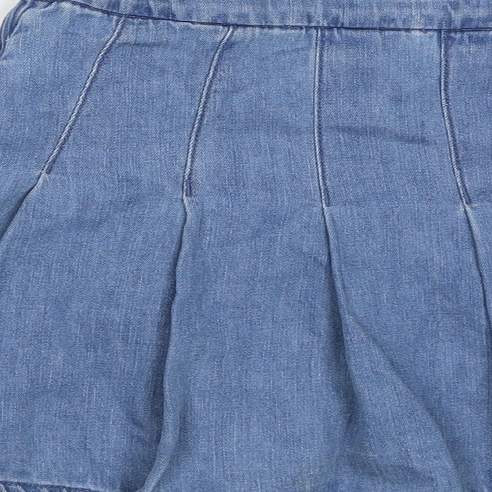 NEXT Girls Blue Cotton Skater Skirt Size 8 Years Regular Zip