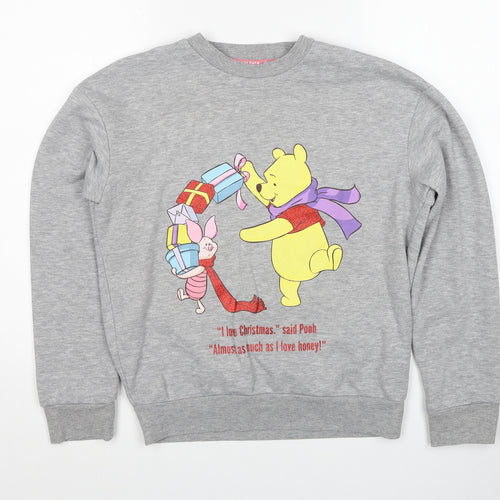 Disney Womens Grey Polyester Pullover Sweatshirt Size 4 Pullover - Christmas Winnie the Pooh