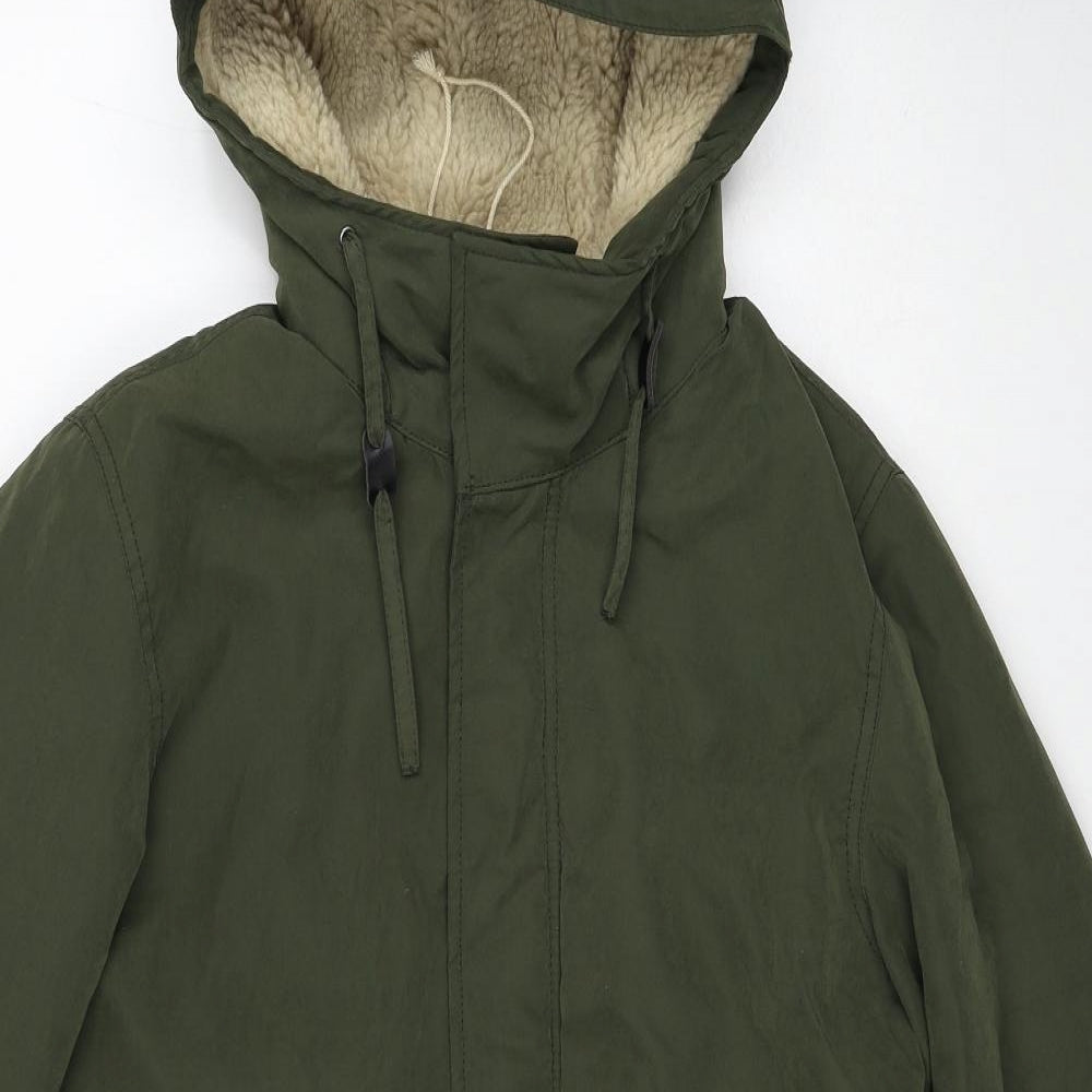 JACK & JONES Womens Green Rain Coat Coat Size S Zip