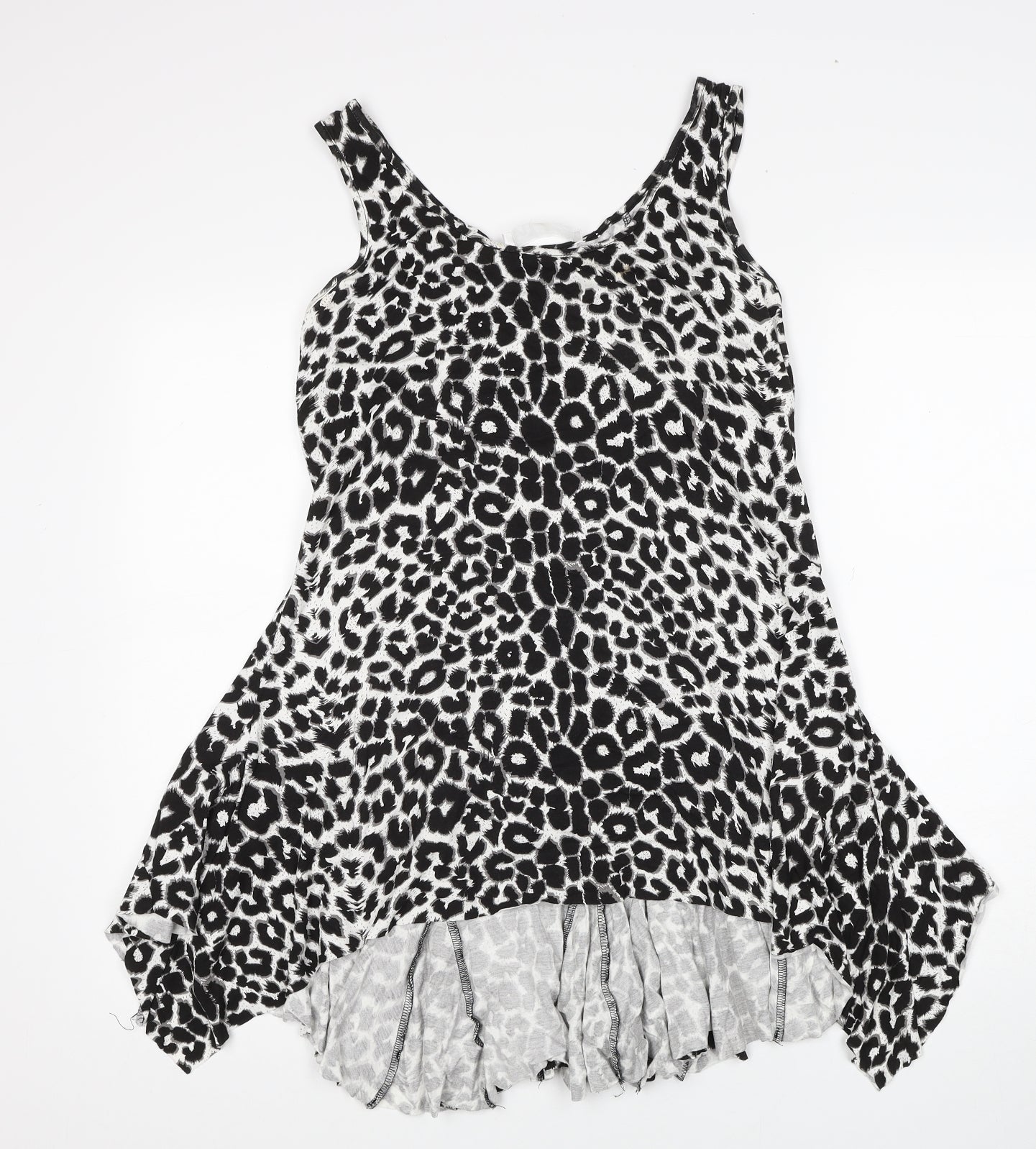 Internacionale Womens Black Animal Print Viscose Tunic Tank Size 16 Scoop Neck - Leopard Print Hanky Hem