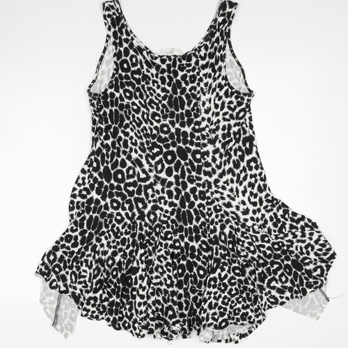 Internacionale Womens Black Animal Print Viscose Tunic Tank Size 16 Scoop Neck - Leopard Print Hanky Hem