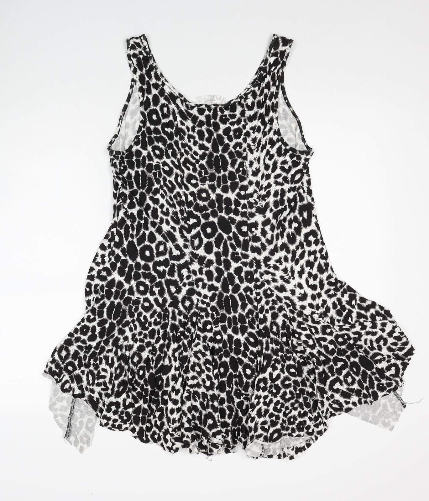 Internacionale Womens Black Animal Print Viscose Tunic Tank Size 16 Scoop Neck - Leopard Print Hanky Hem