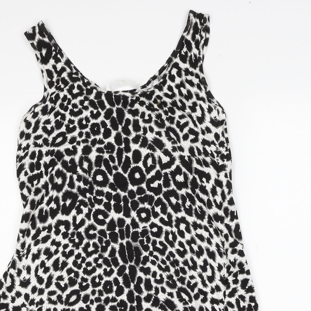 Internacionale Womens Black Animal Print Viscose Tunic Tank Size 16 Scoop Neck - Leopard Print Hanky Hem
