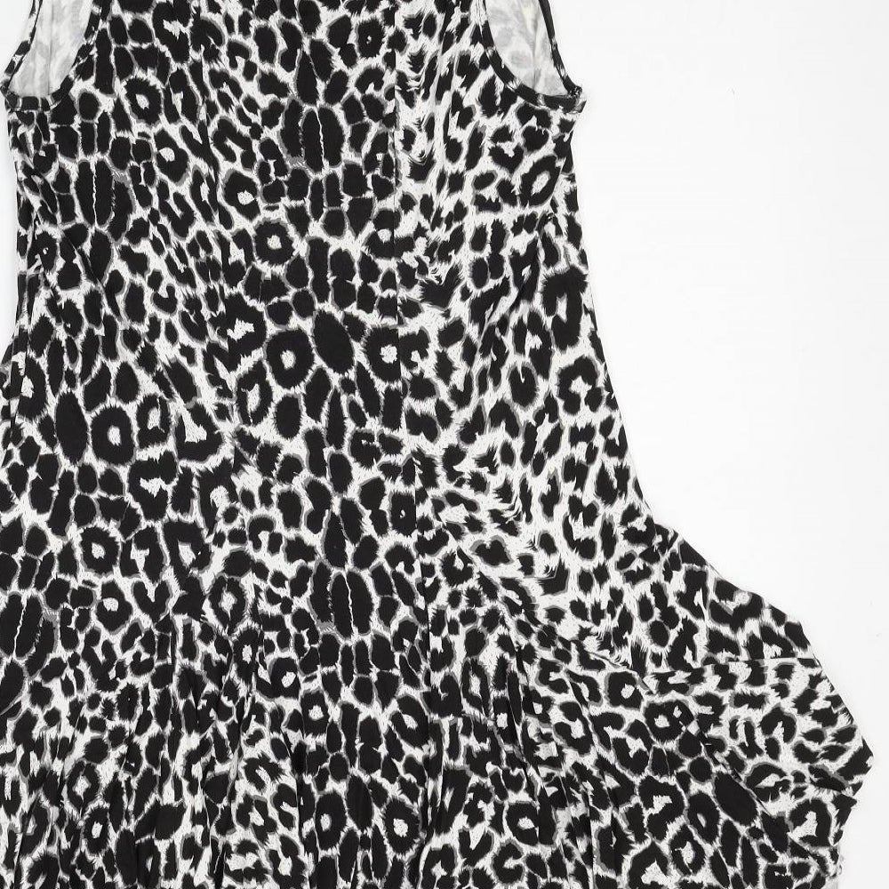 Internacionale Womens Black Animal Print Viscose Tunic Tank Size 16 Scoop Neck - Leopard Print Hanky Hem