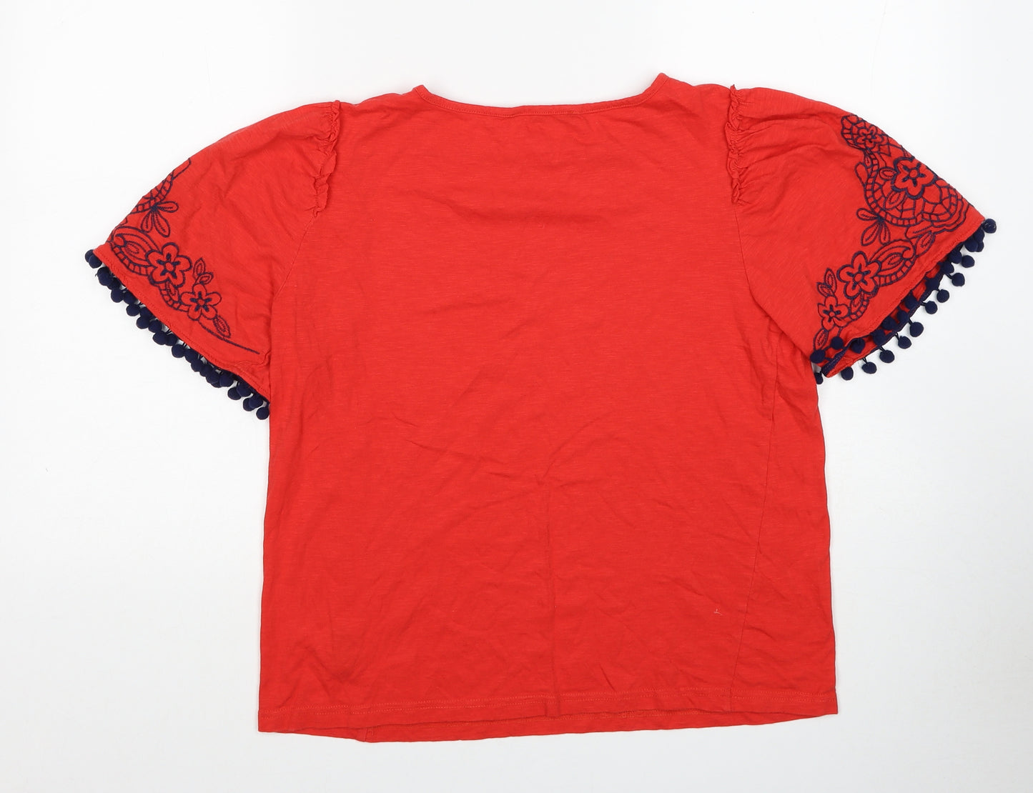 George Womens Red Cotton Basic T-Shirt Size 18 Boat Neck - Pom Pom Sleeve Trim