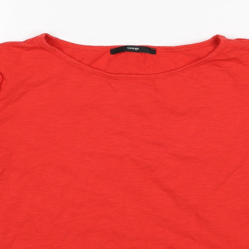 George Womens Red Cotton Basic T-Shirt Size 18 Boat Neck - Pom Pom Sleeve Trim