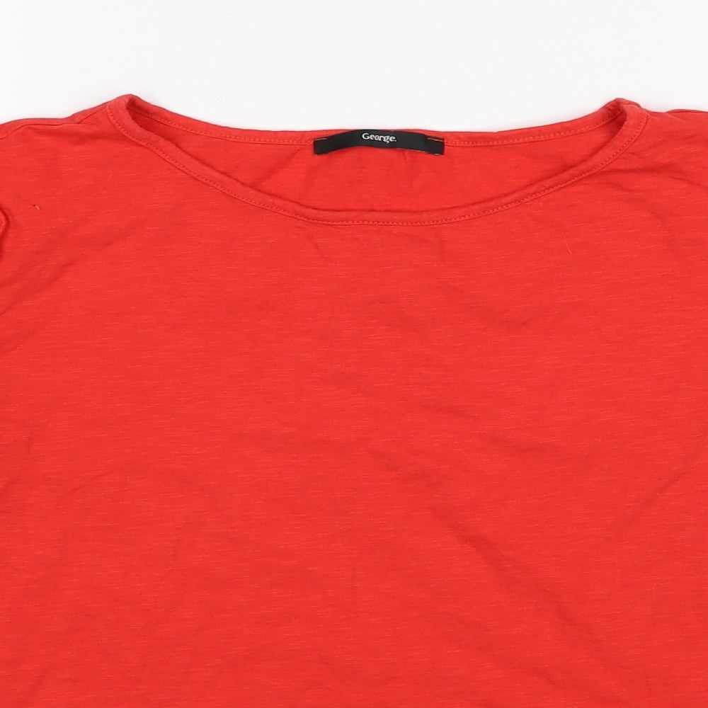 George Womens Red Cotton Basic T-Shirt Size 18 Boat Neck - Pom Pom Sleeve Trim