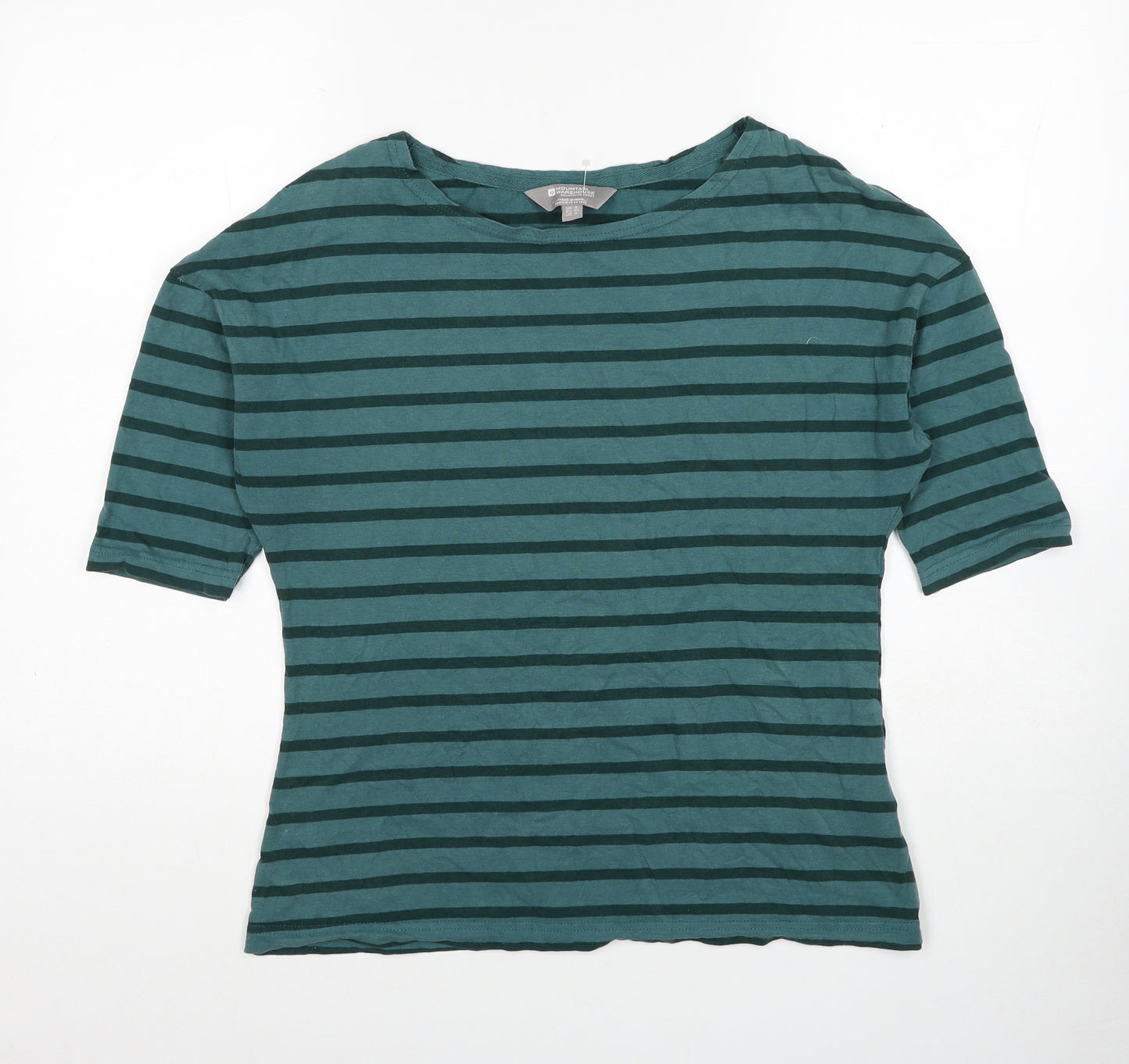 Mountain Warehouse Womens Green Striped Cotton Basic T-Shirt Size 8 Scoop Neck