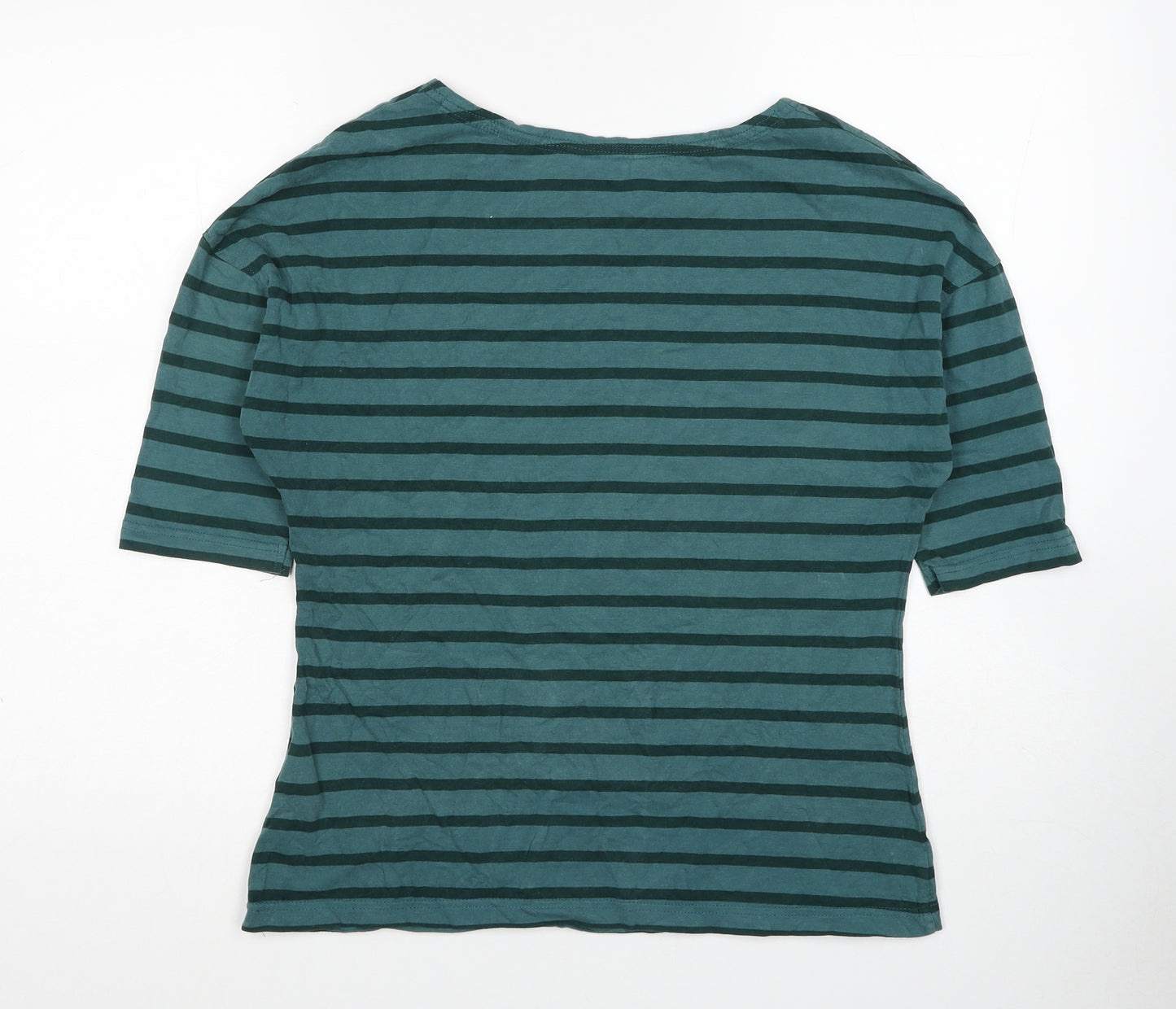 Mountain Warehouse Womens Green Striped Cotton Basic T-Shirt Size 8 Scoop Neck