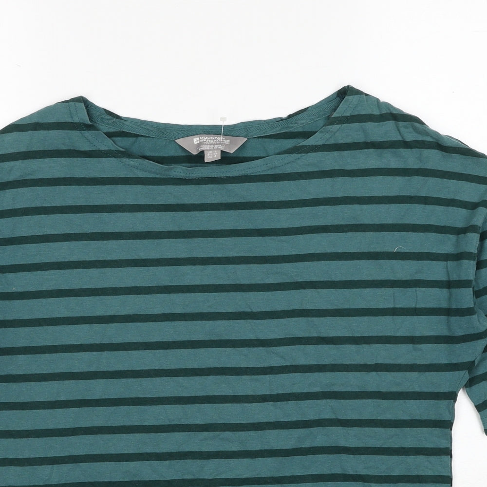 Mountain Warehouse Womens Green Striped Cotton Basic T-Shirt Size 8 Scoop Neck