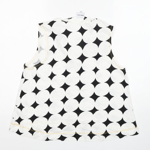 BIMBA Y LOLA Womens White Geometric Cotton Basic Tank Size M V-Neck