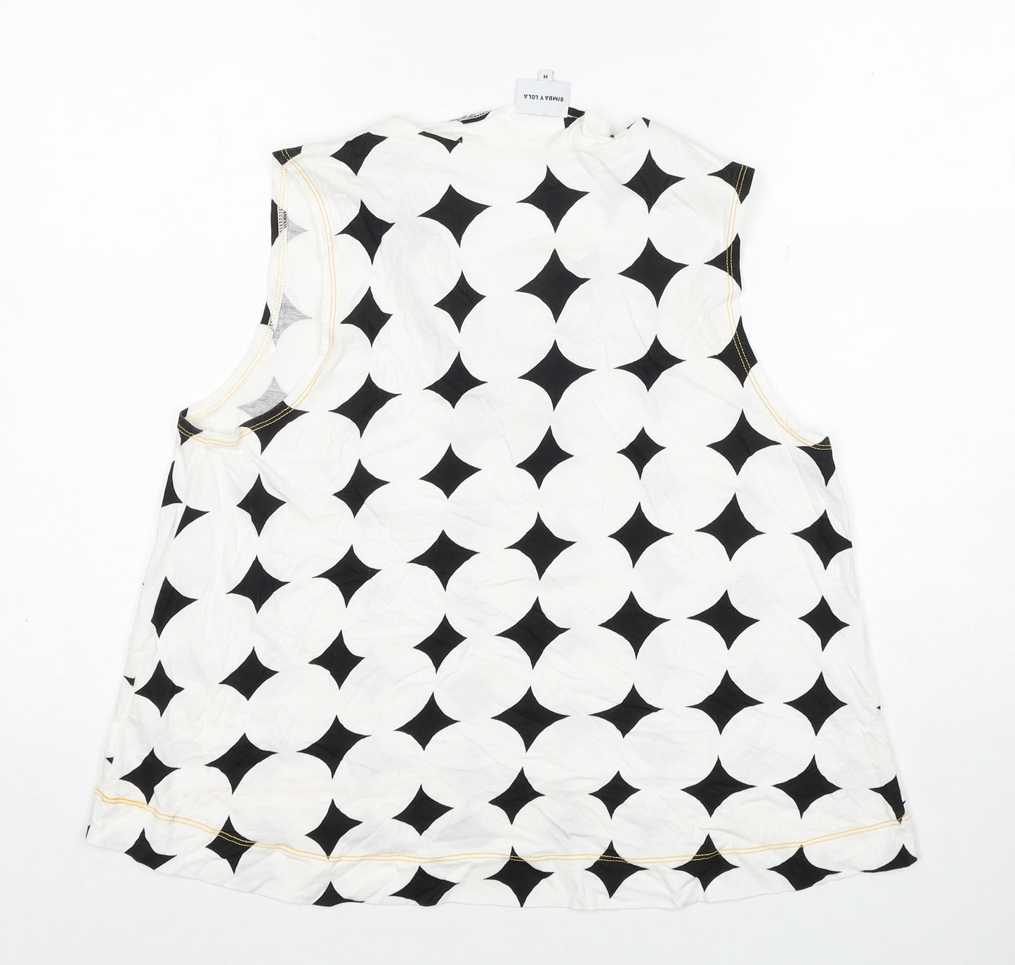 BIMBA Y LOLA Womens White Geometric Cotton Basic Tank Size M V-Neck
