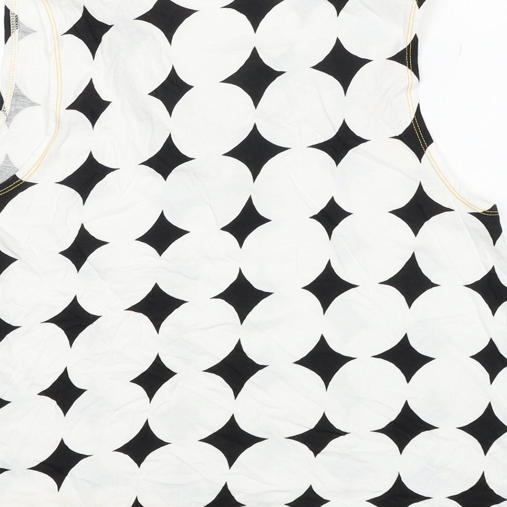 BIMBA Y LOLA Womens White Geometric Cotton Basic Tank Size M V-Neck