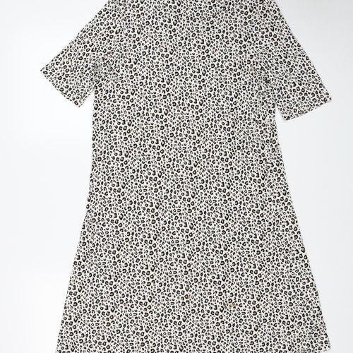 Marks and Spencer Womens White Animal Print Viscose A-Line Size 12 Round Neck - Leopard Print