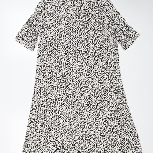 Marks and Spencer Womens White Animal Print Viscose A-Line Size 12 Round Neck - Leopard Print