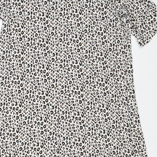 Marks and Spencer Womens White Animal Print Viscose A-Line Size 12 Round Neck - Leopard Print