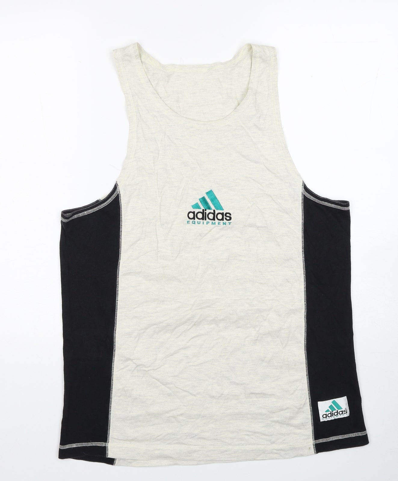 adidas Mens Beige Cotton T-Shirt Size L Round Neck - Scoop Neck Tank