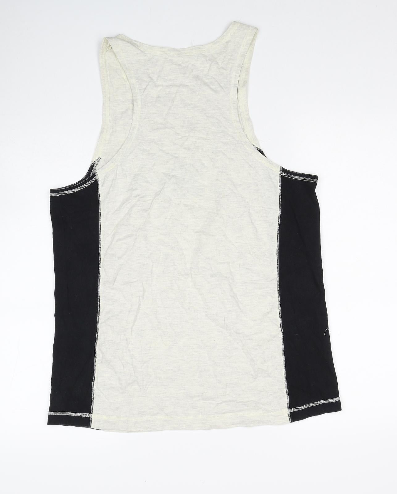 adidas Mens Beige Cotton T-Shirt Size L Round Neck - Scoop Neck Tank