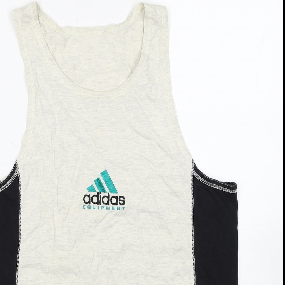 adidas Mens Beige Cotton T-Shirt Size L Round Neck - Scoop Neck Tank