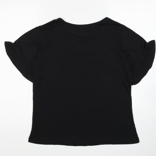 Nutmeg Womens Black Polyester Basic T-Shirt Size 10 Round Neck
