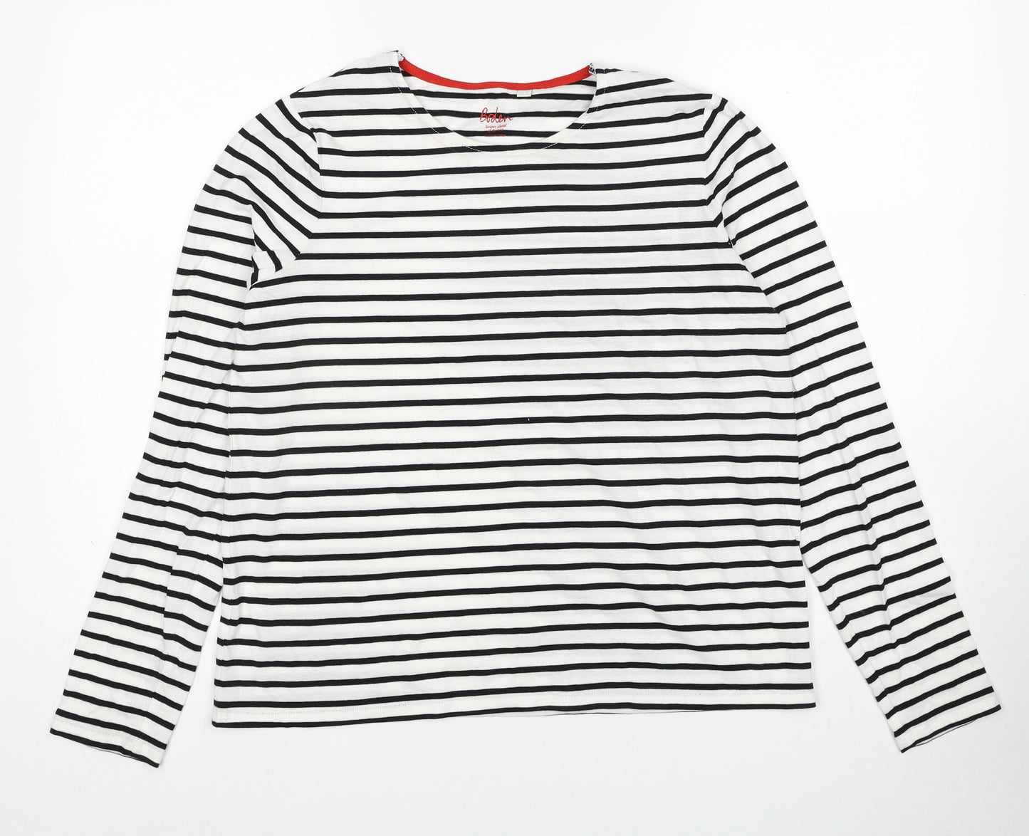 Boden Womens White Striped Cotton Basic T-Shirt Size 12 Round Neck