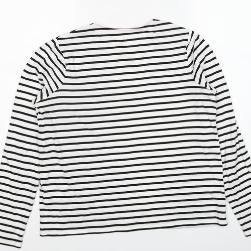 Boden Womens White Striped Cotton Basic T-Shirt Size 12 Round Neck