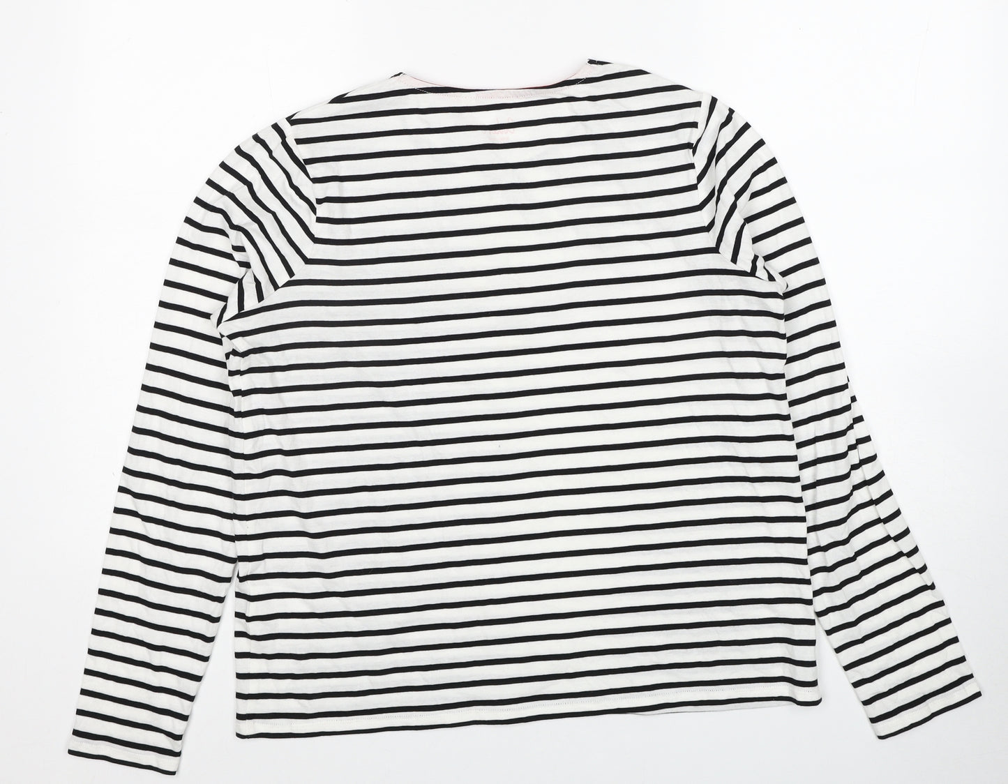 Boden Womens White Striped Cotton Basic T-Shirt Size 12 Round Neck