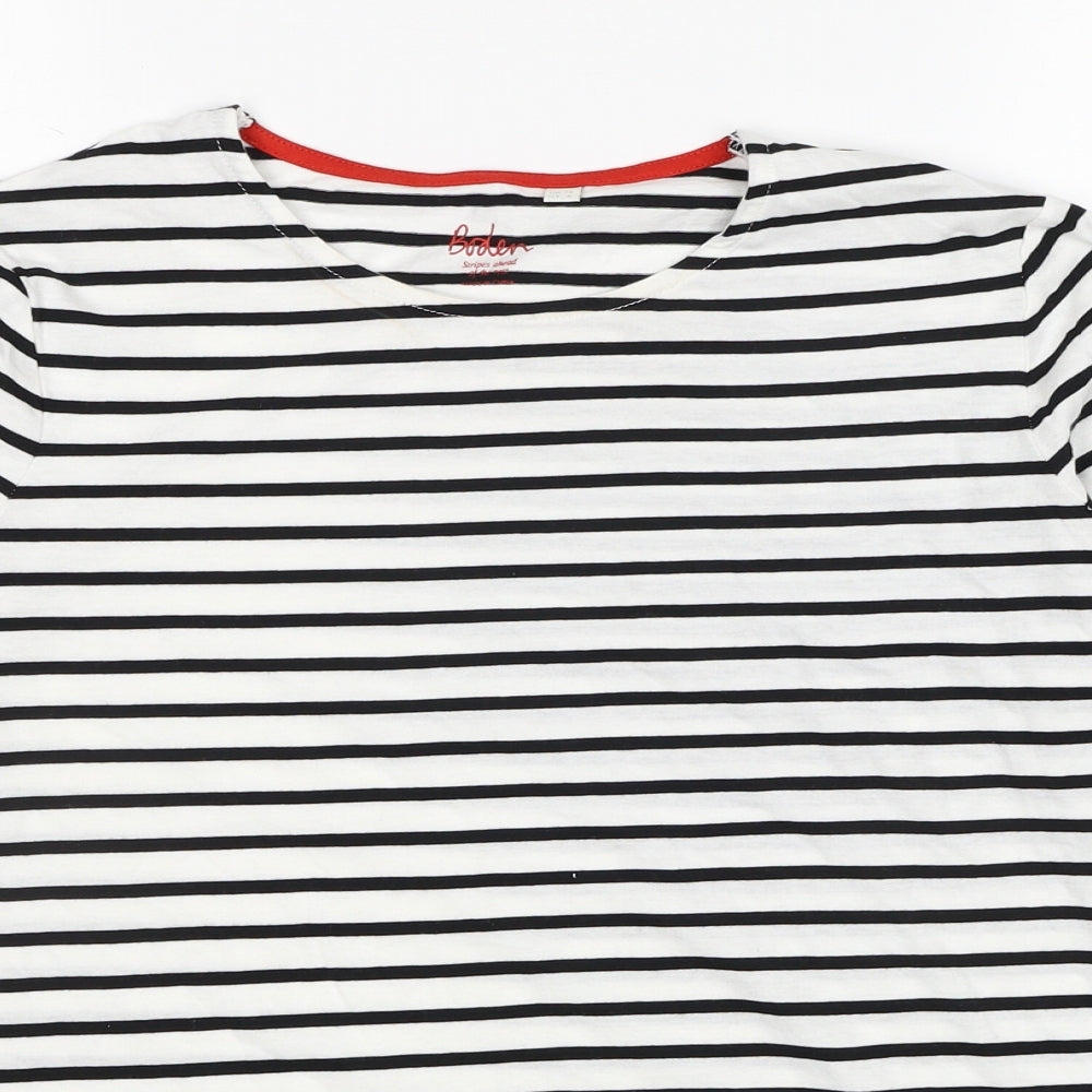 Boden Womens White Striped Cotton Basic T-Shirt Size 12 Round Neck