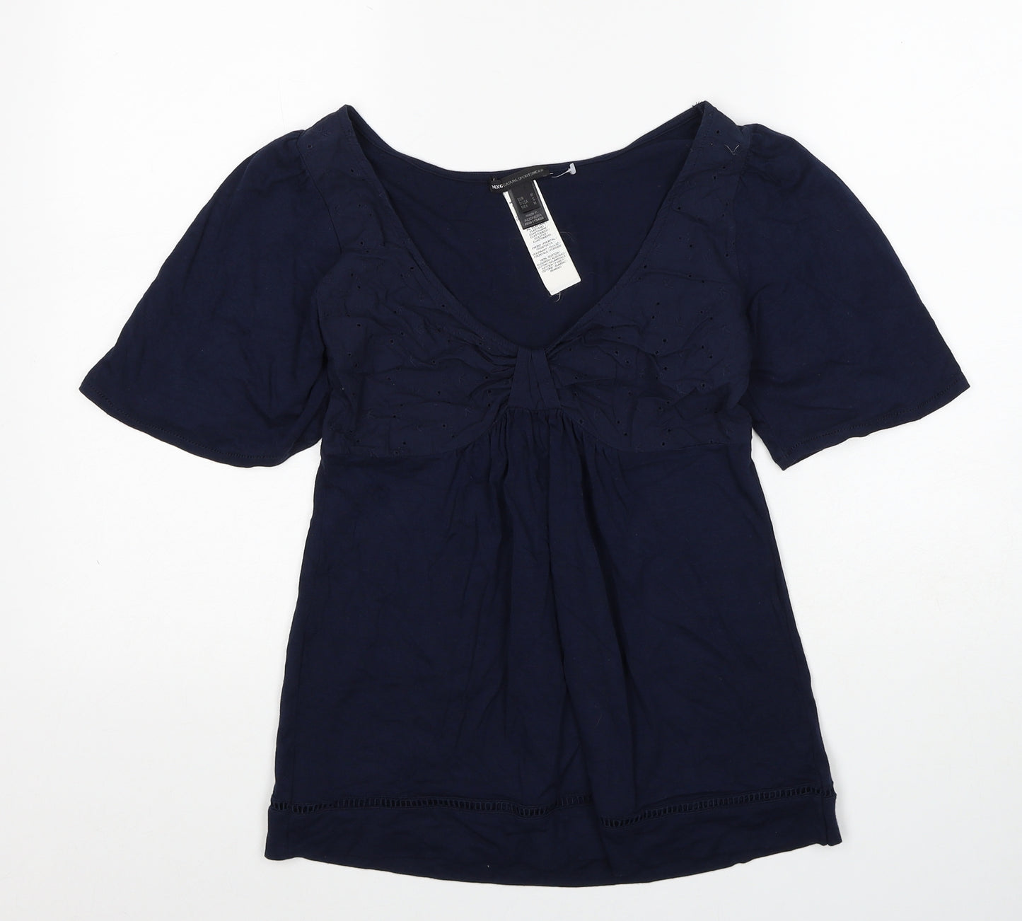 Mango Womens Blue Modal Basic Blouse Size M V-Neck