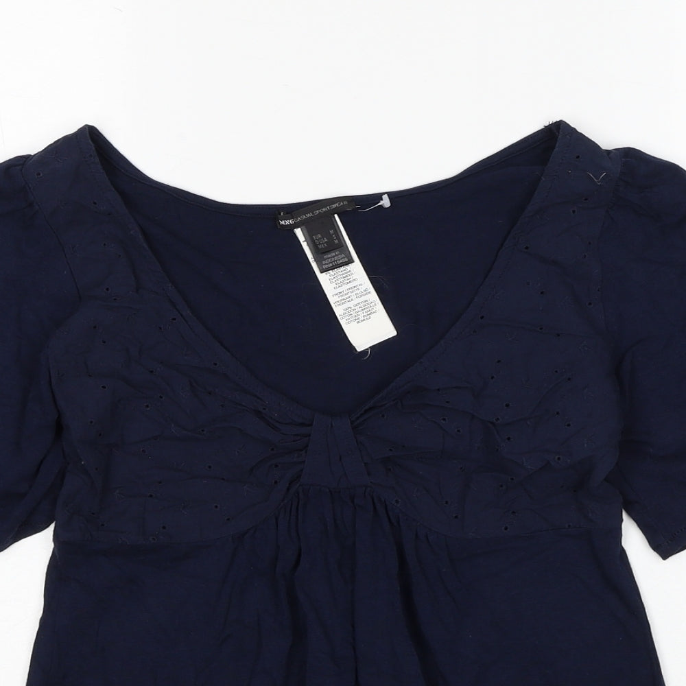 Mango Womens Blue Modal Basic Blouse Size M V-Neck