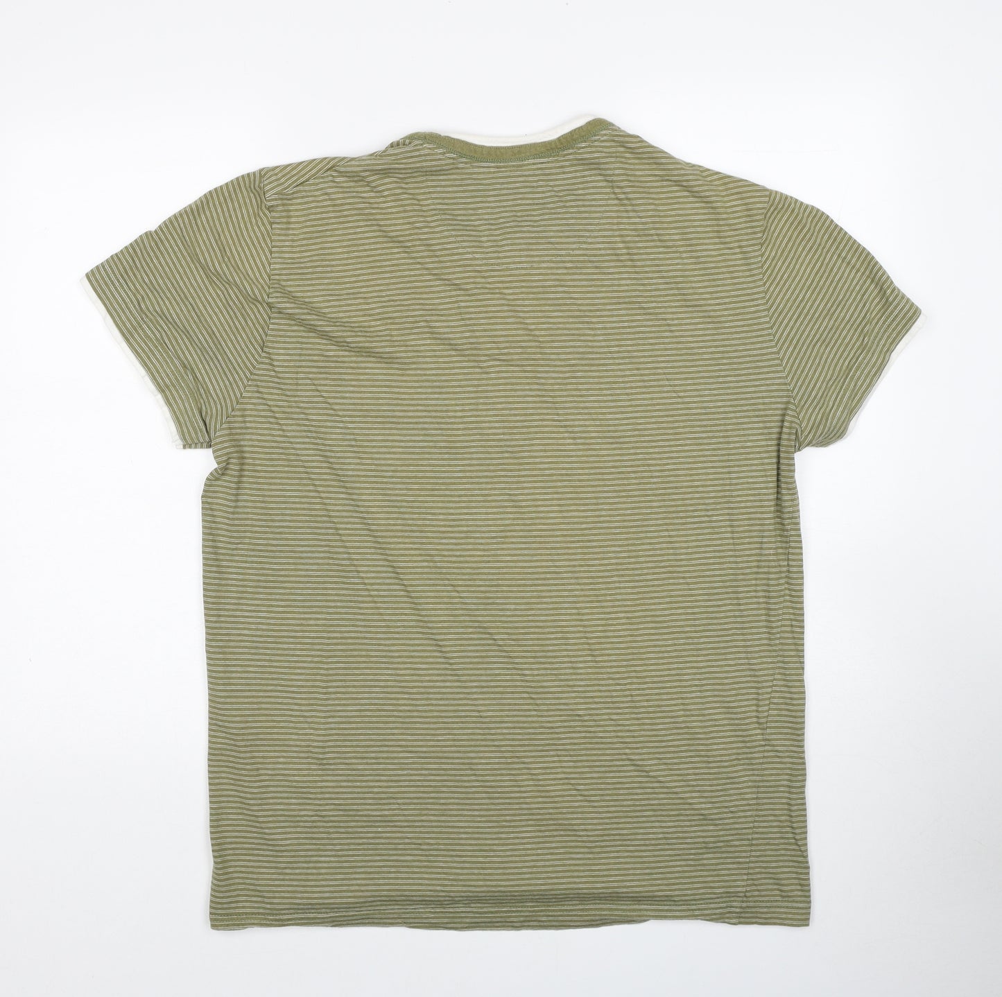 TOM TAILOR Mens Green Striped Cotton T-Shirt Size 2XL Henley