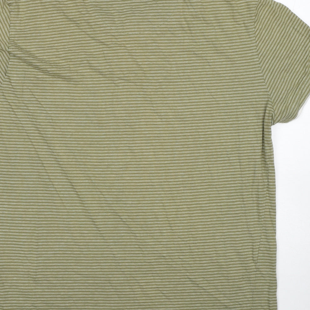 TOM TAILOR Mens Green Striped Cotton T-Shirt Size 2XL Henley