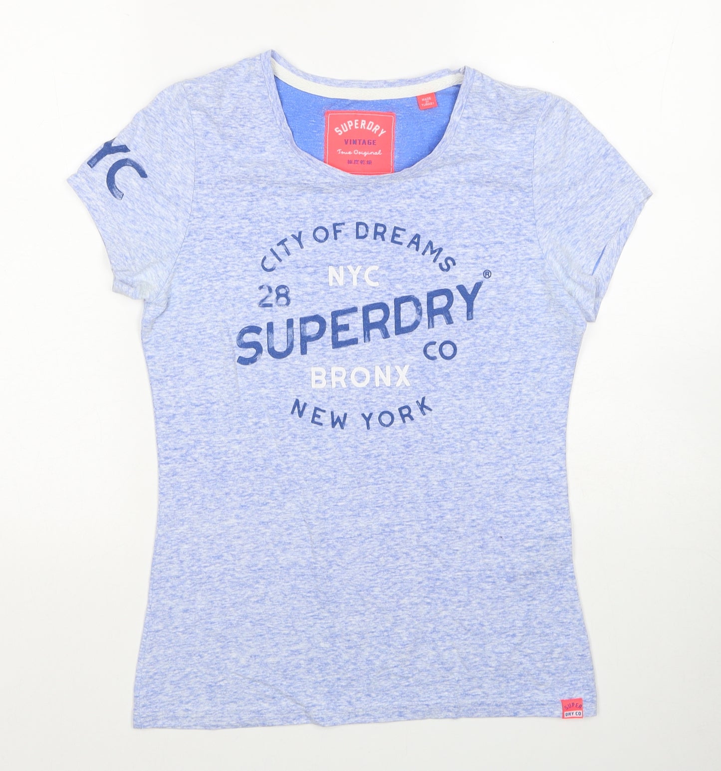 Superdry Womens Blue Cotton Basic T-Shirt Size S Round Neck