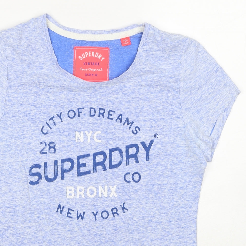 Superdry Womens Blue Cotton Basic T-Shirt Size S Round Neck