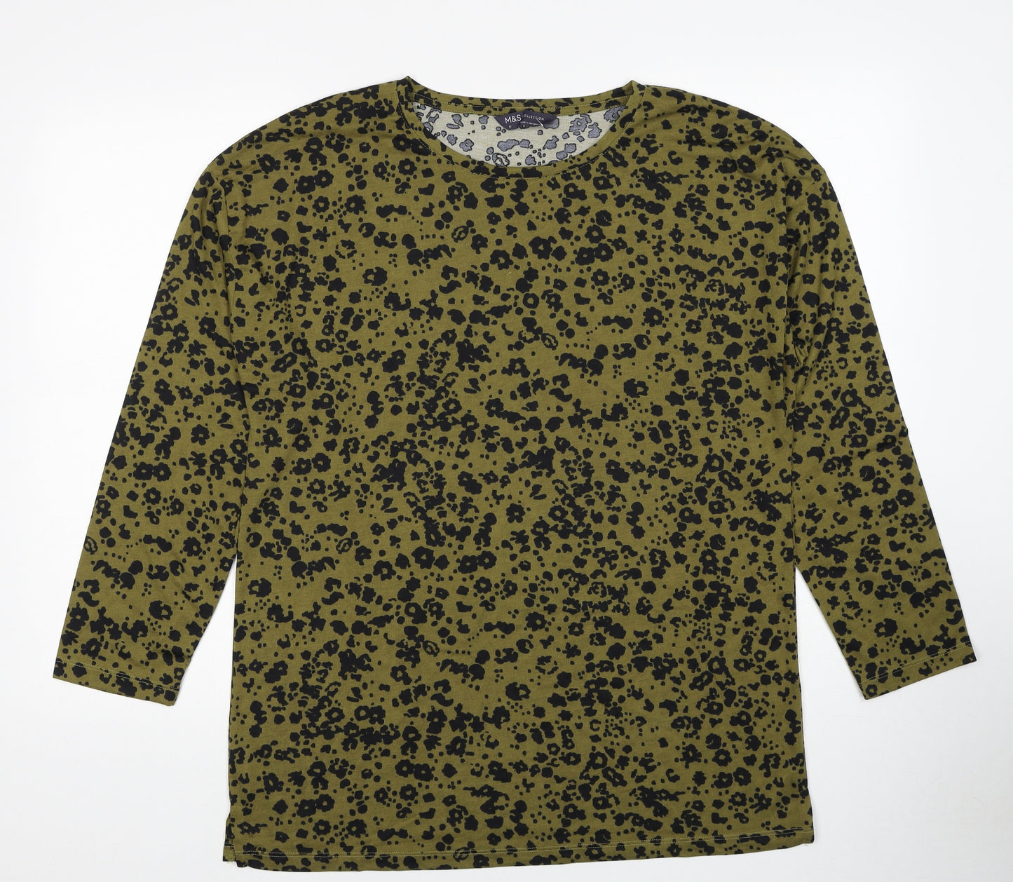 Marks and Spencer Womens Green Geometric Polyester Basic T-Shirt Size 12 Round Neck