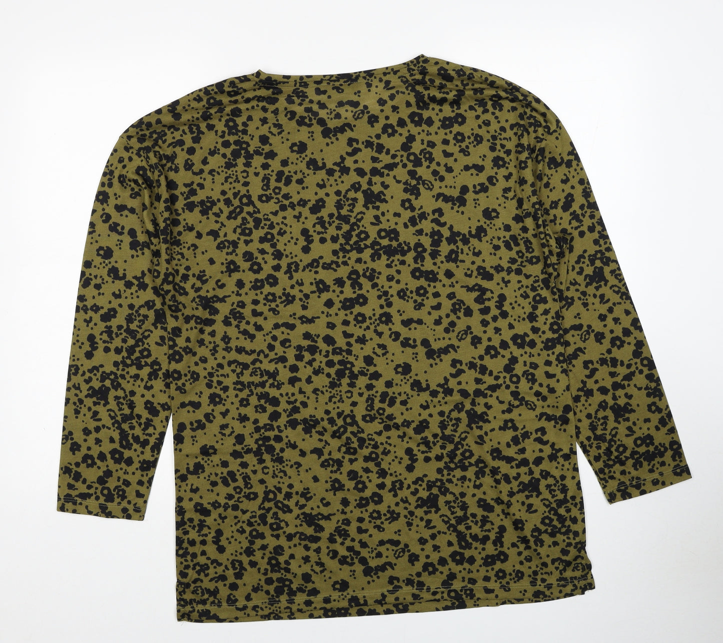 Marks and Spencer Womens Green Geometric Polyester Basic T-Shirt Size 12 Round Neck