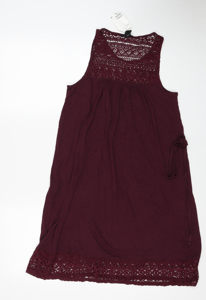 H&M Womens Red Cotton Tank Dress Size XS Round Neck Pullover - Lace Detail